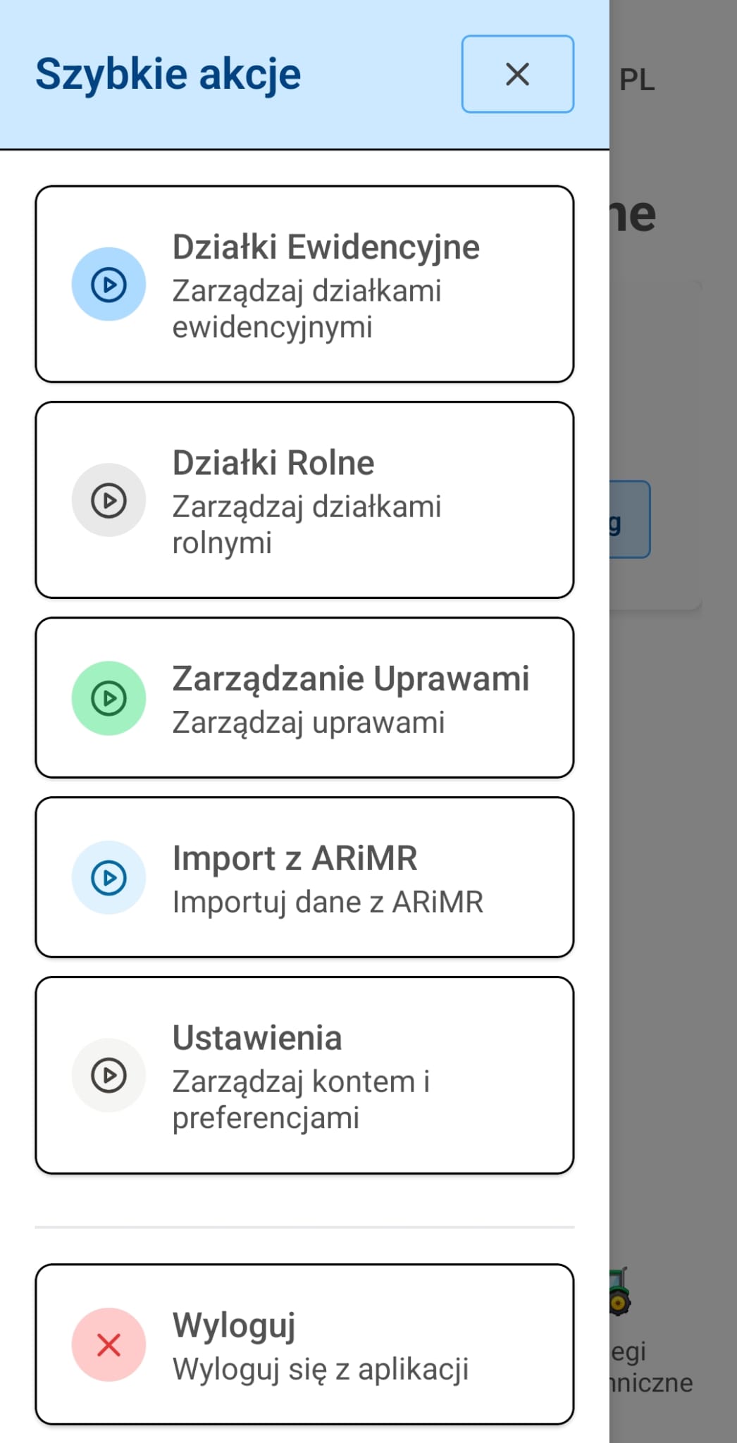 Ewidencja Rolnika - menu boczne