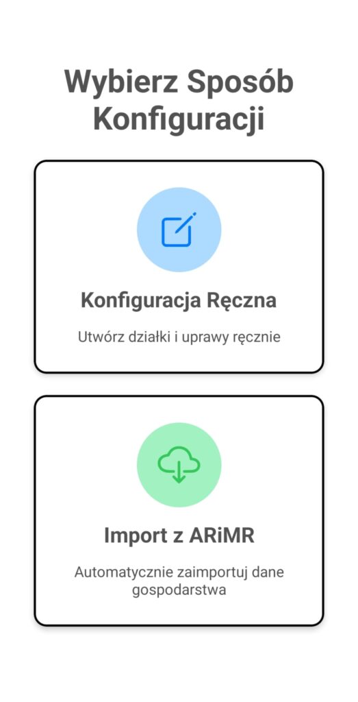 Ewidencja Rolnika - Ekran  wyboru tworzenia działek i upraw