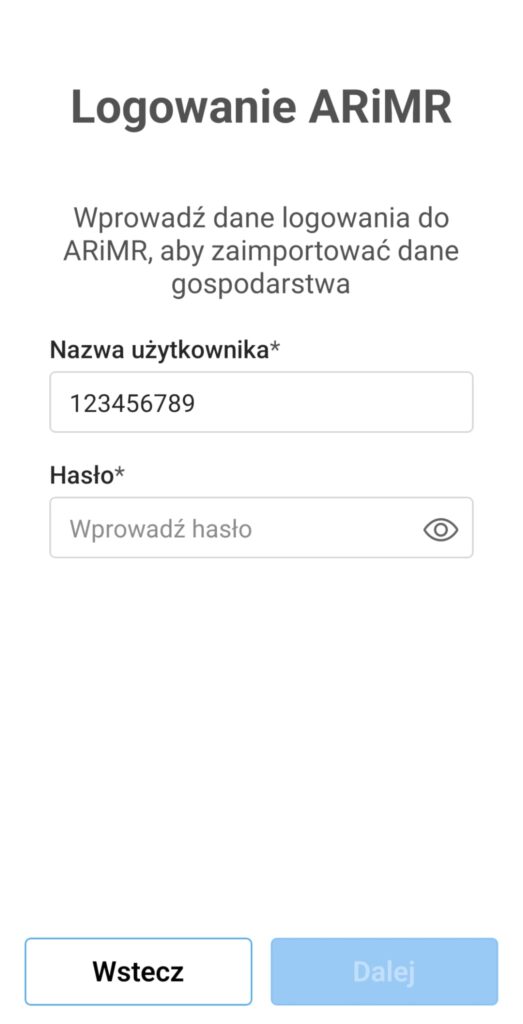Ewidencja Rolnika - Ekran logowania do ARiMR