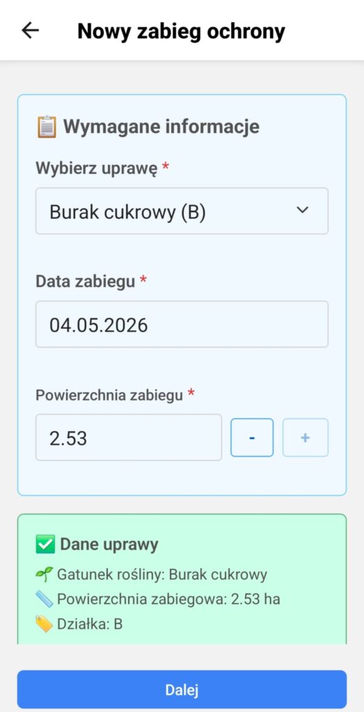 Ewidencja Rolnika - Dodawanie zabiegu środkami ochrony roślin