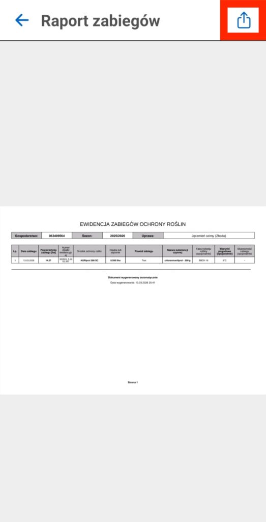 Ewidencja Rolnika - Wygenerowany raport PDF