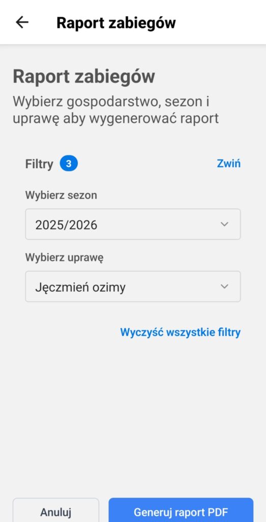 Ewidencja Rolnika - Ekran generowania raportu PDF