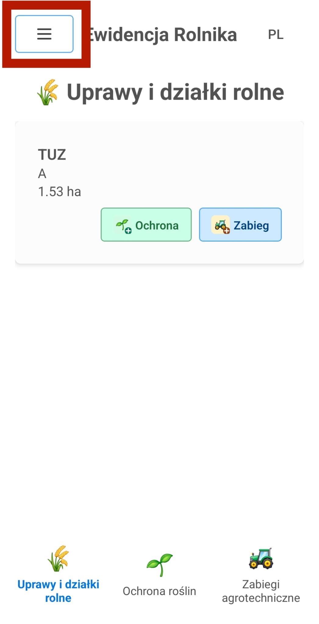 Ewidencja Rolnika - ekran główny