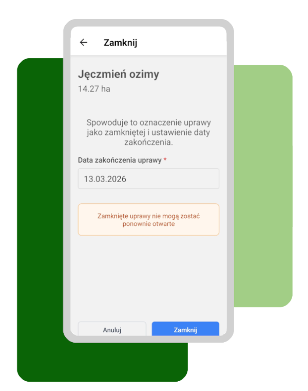 Ewidencja Rolnika - Ekran zamykania uprawy